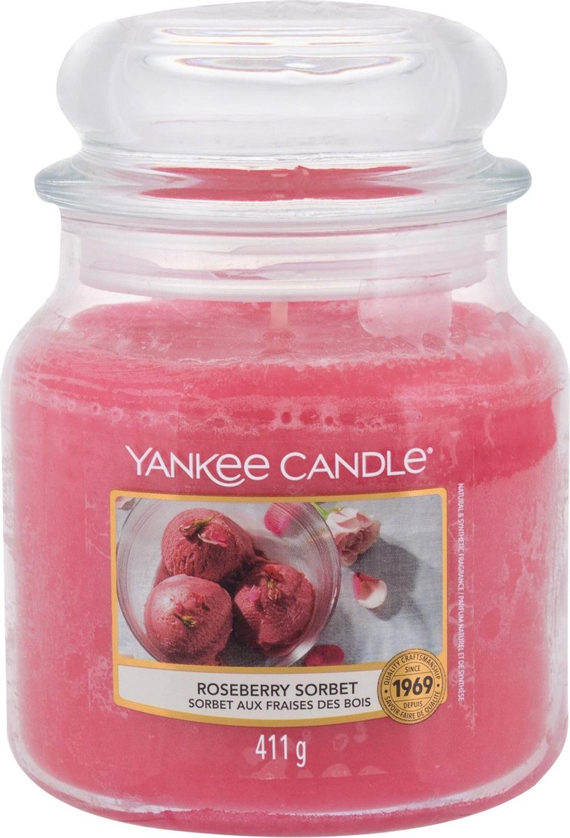 Yankee Candle - Roseberry Sorbet Geurkaars - Medium Jar - Tot 75 Branduren - Rood