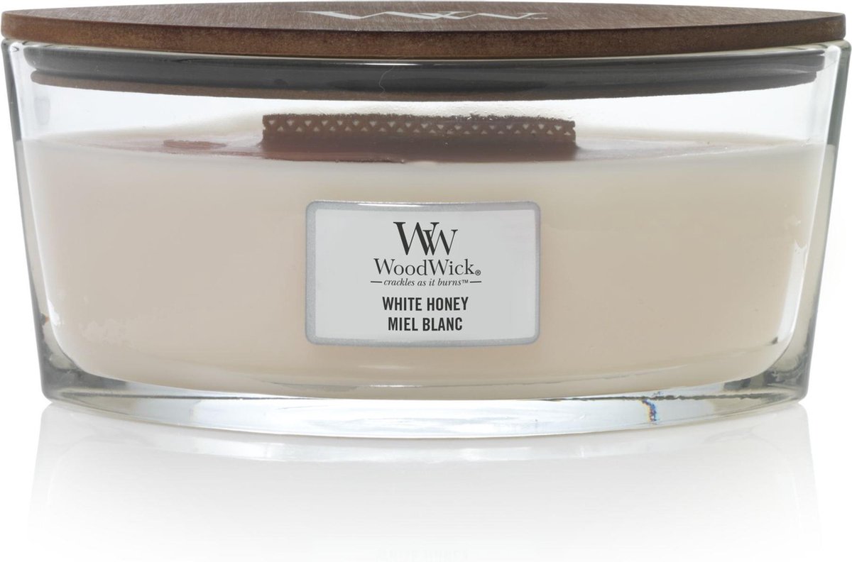 Woodwick - Ellipse Hearthwick Flame Geurkaars - White Honey - Tot 50 Branduren - Beige