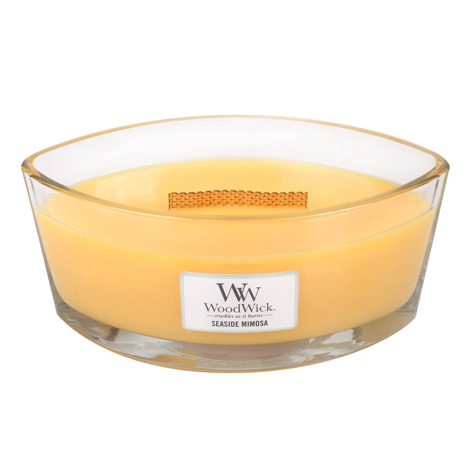 Woodwick - Ellipse Hearthwick Flame Geurkaars - Seaside Mimosa - Tot 50 Branduren - Geel