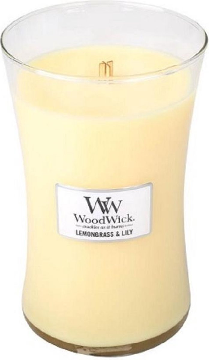 Woodwick - Large Hourglass Geurkaars - Lemongrass & Lily - Tot 130 Branduren - Rood