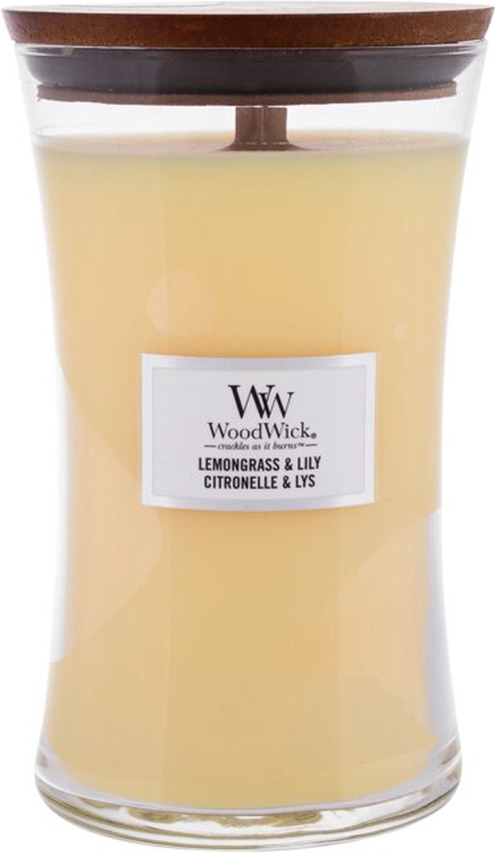 Woodwick - Large Hourglass Geurkaars - Lemongrass & Lily - Tot 130 Branduren - Rood