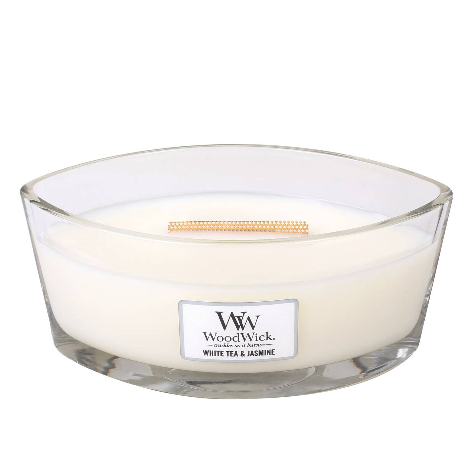 Woodwick - Ellipse Hearthwick Flame Geurkaars - White Tea & Jasmine - Tot 50 Branduren - Blauw