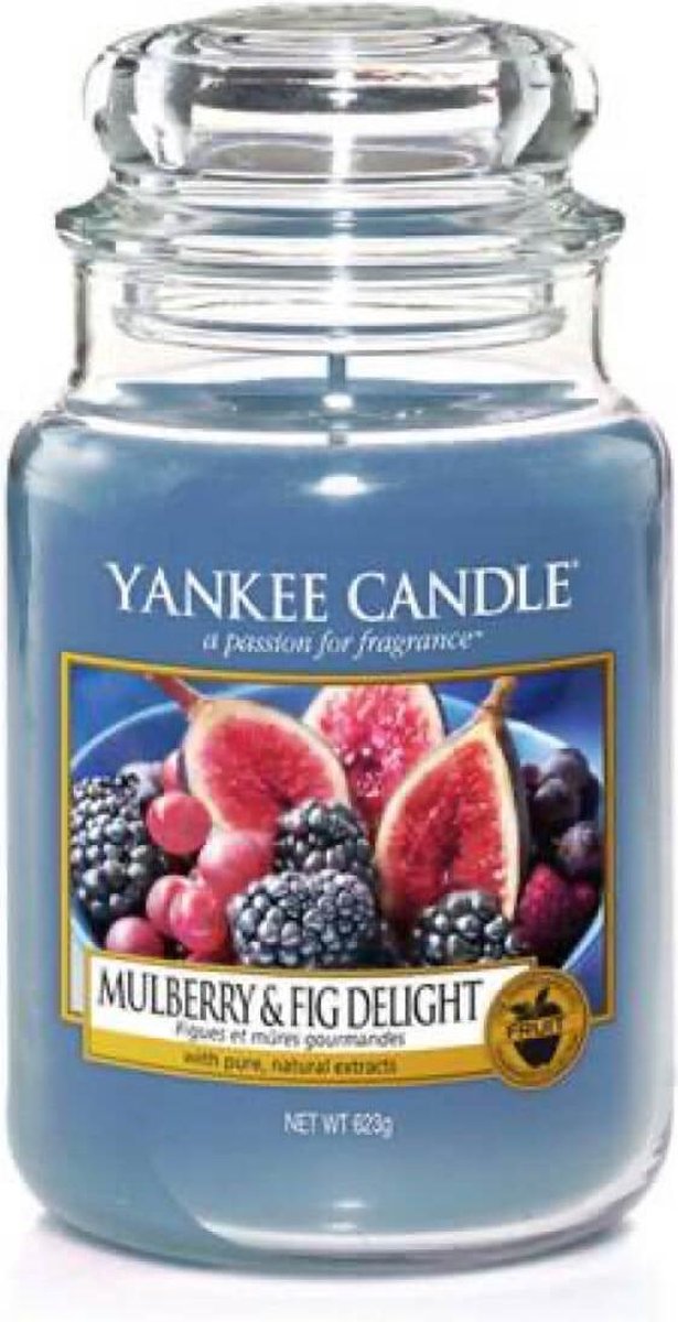 Yankee Candle - Mulberry & Fig Delight Geurkaars - Large Jar - Tot 150 Branduren - Blauw