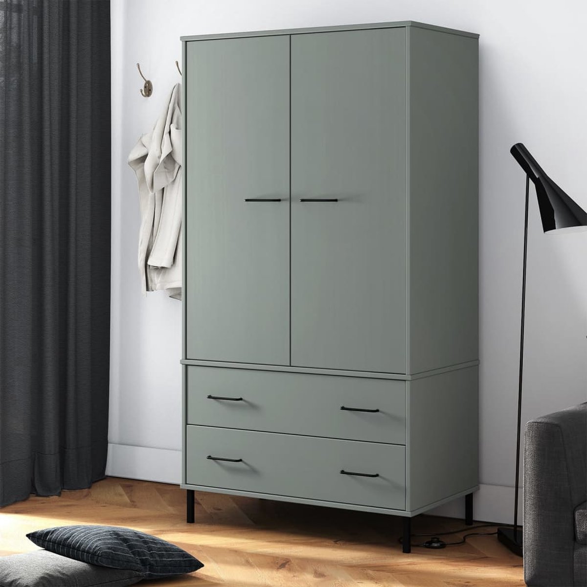 Vidaxl Kledingkast Met Metalen Poten Oslo 90x55x172,5 Cm Hout - Gris