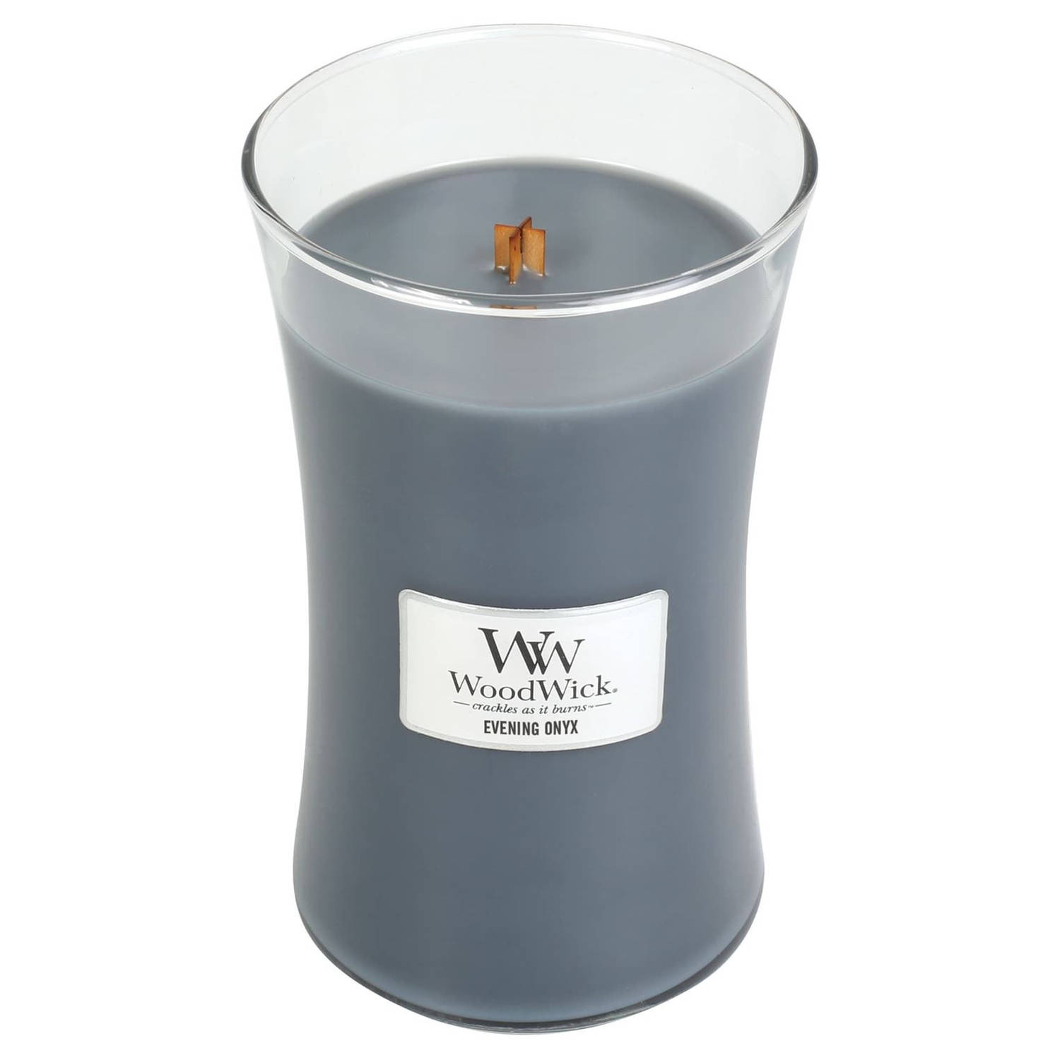 Woodwick - Large Hourglass Geurkaars - Evening Onyx - Tot 130 Branduren - Grijs