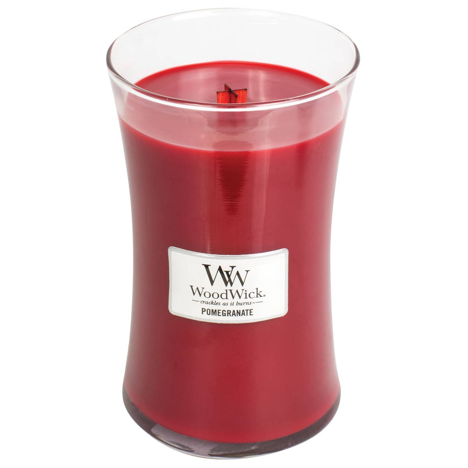 Woodwick - Large Hourglass Geurkaars - Pomegranate - Tot 130 Branduren - Rood