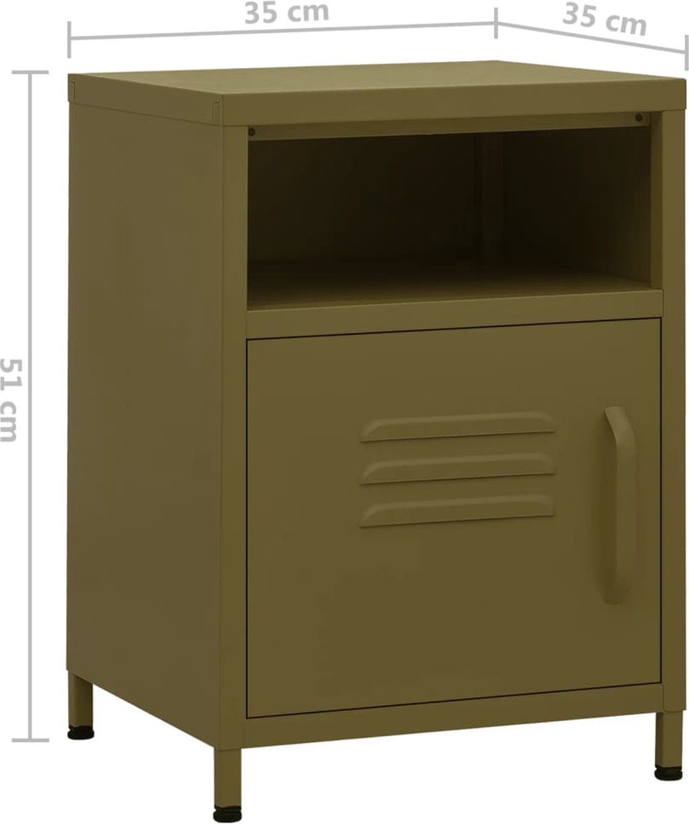 Vidaxl Nachtkastje 35x35x51 Cm Staal Olijf - Groen