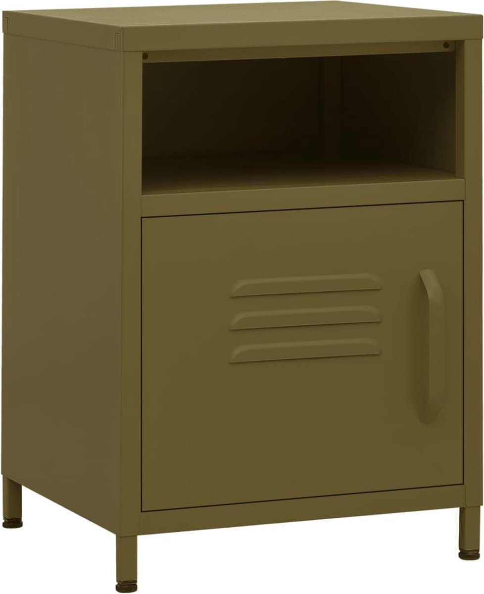 Vidaxl Nachtkastje 35x35x51 Cm Staal Olijf - Groen
