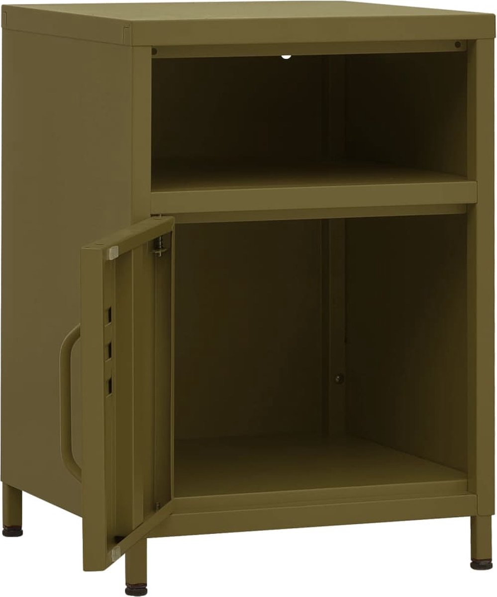 Vidaxl Nachtkastje 35x35x51 Cm Staal Olijf - Groen