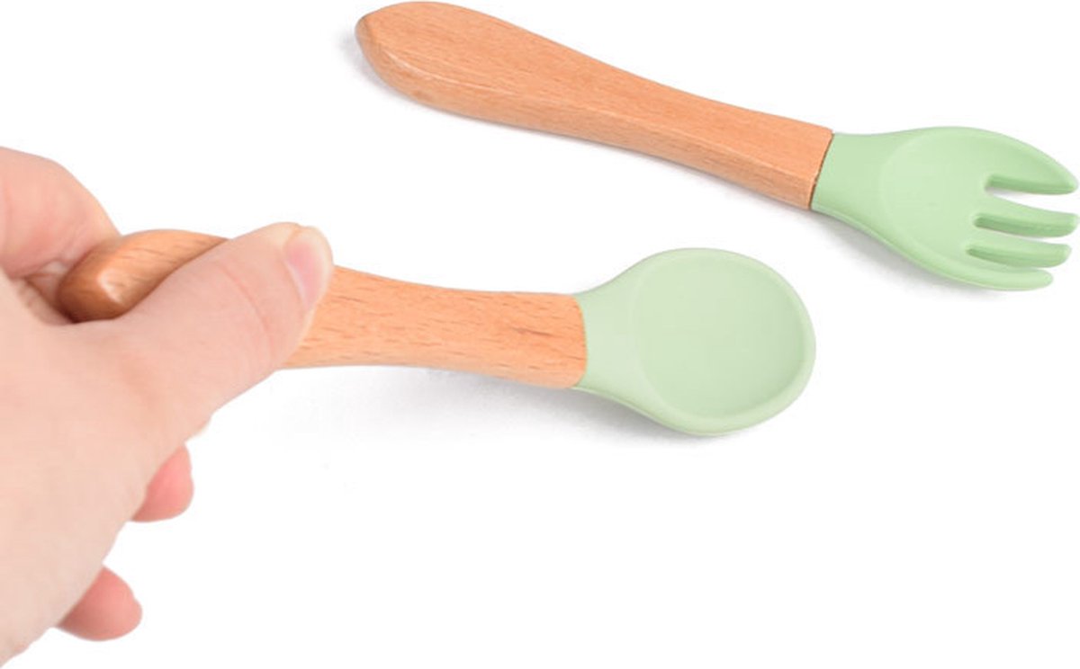 Dutsi - Siliconen En Hout Kinderbestekset - Wijnrood