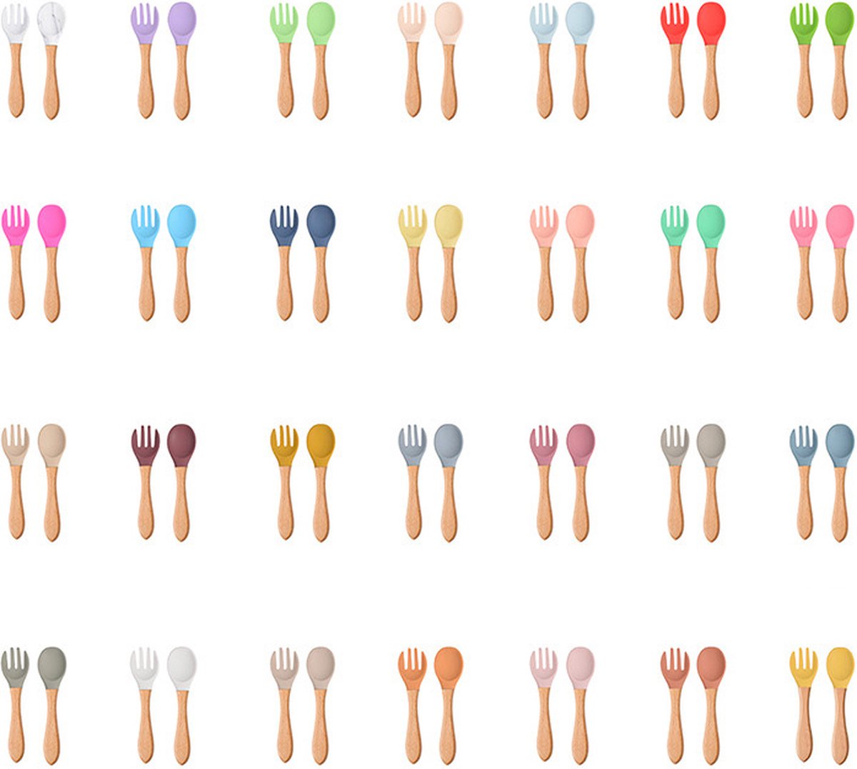 Dutsi - Siliconen En Hout Kinderbestekset - Wijnrood