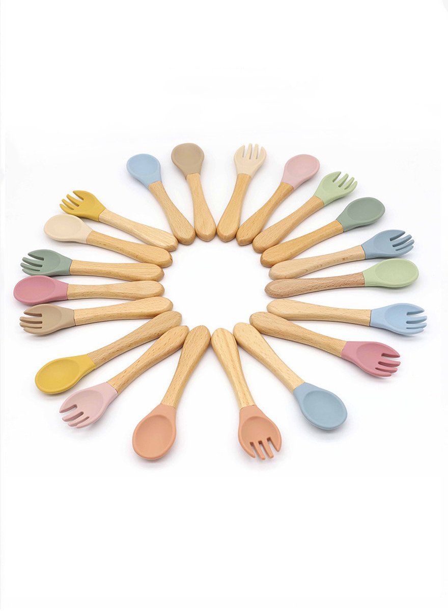 Dutsi - Siliconen En Hout Kinderbestekset - Wijnrood