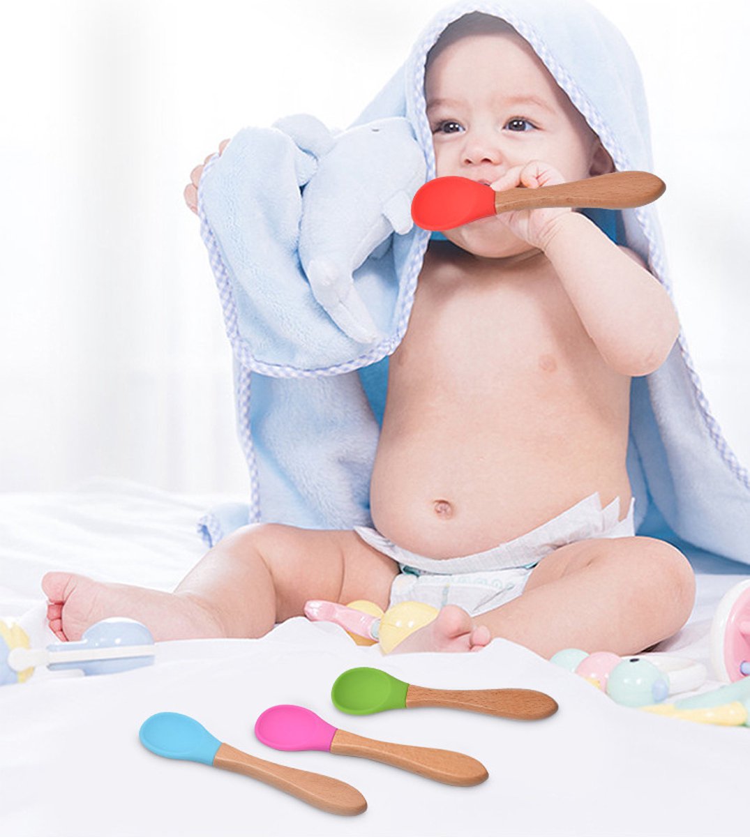 Dutsi - Siliconen En Hout Kinderbestekset - Wijnrood