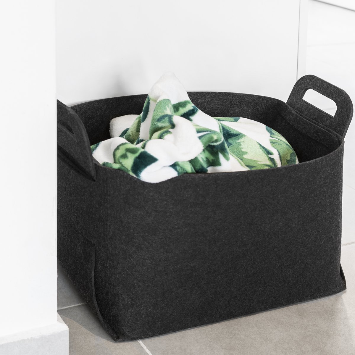 Quvio Opbergmand / Organizer Vilt Rechthoek Groot - Gemêleerd - Set Van 6 - Zwart