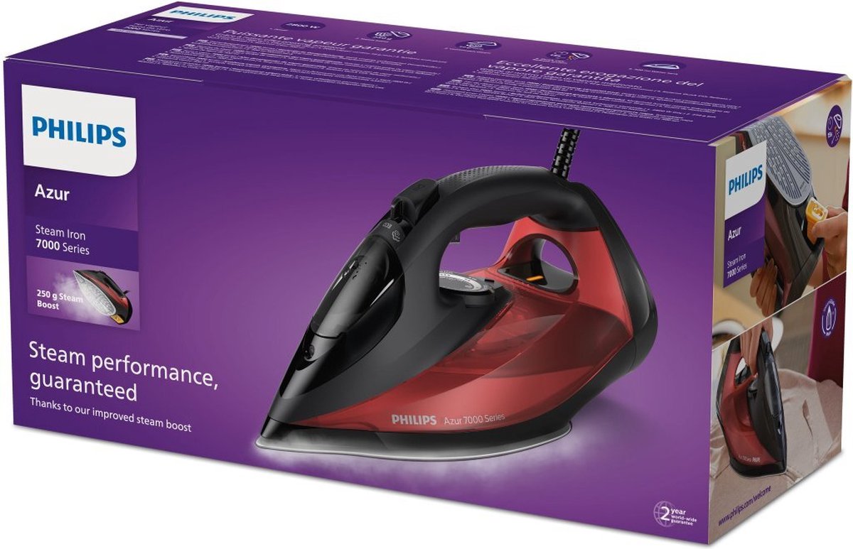 Philips - Plancha De Vapor DST7022/40 Con Sistema Quick Calc Release Negro / Rojo - Rood