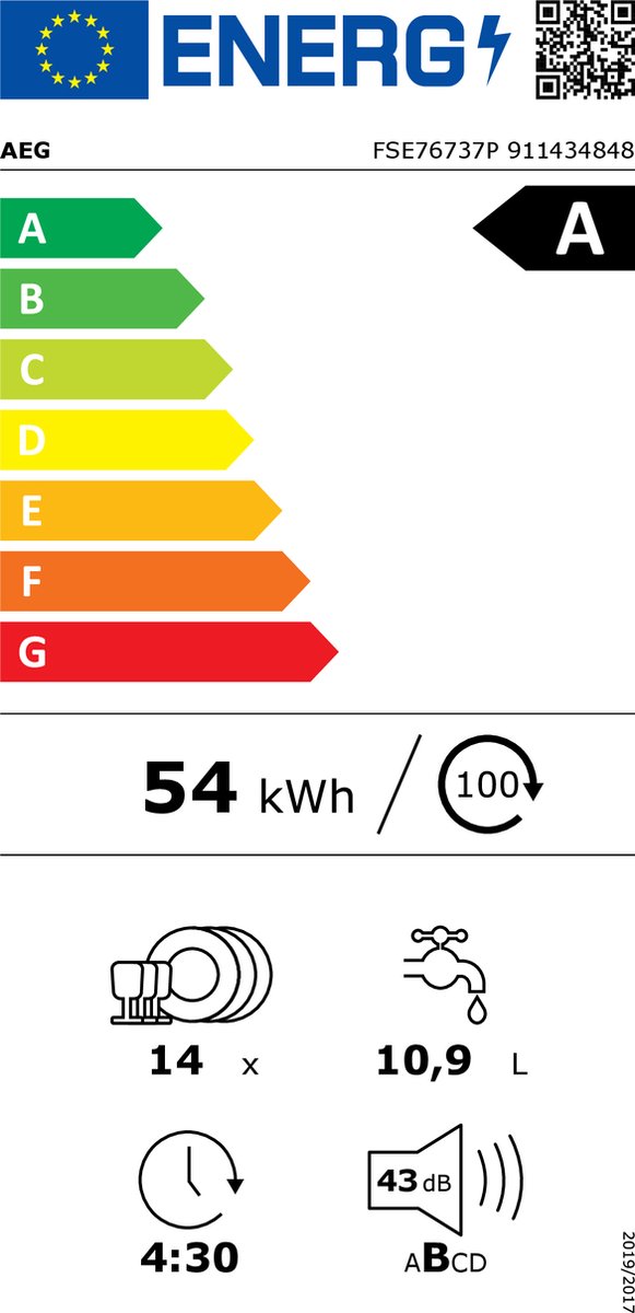 AEG FSE76737P inbouw vaatwasser - Zwart