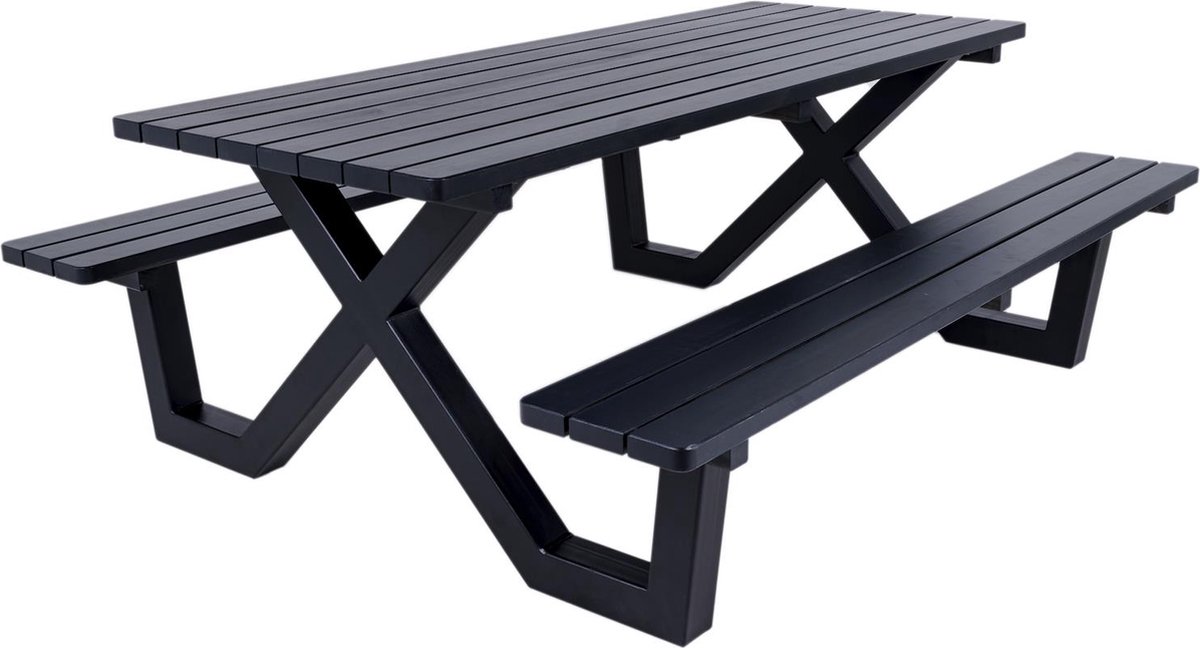 MaximaVida picknicktafel New York 200 cm blackwash - metalen onderstel - Zwart