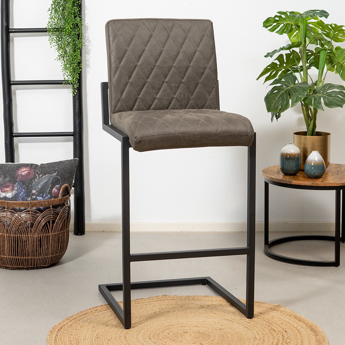 Bronx71 Industriële Barkruk Diamond Antraciet Leer 79 Cm. - Grijs