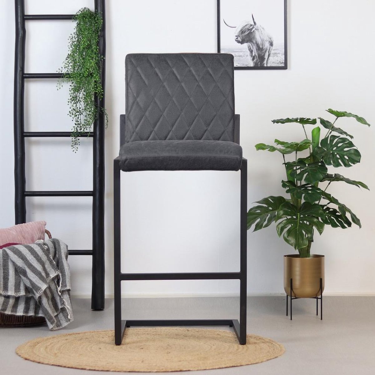 Bronx71 Industriële Barkruk Diamond Antraciet Leer 79 Cm. - Grijs