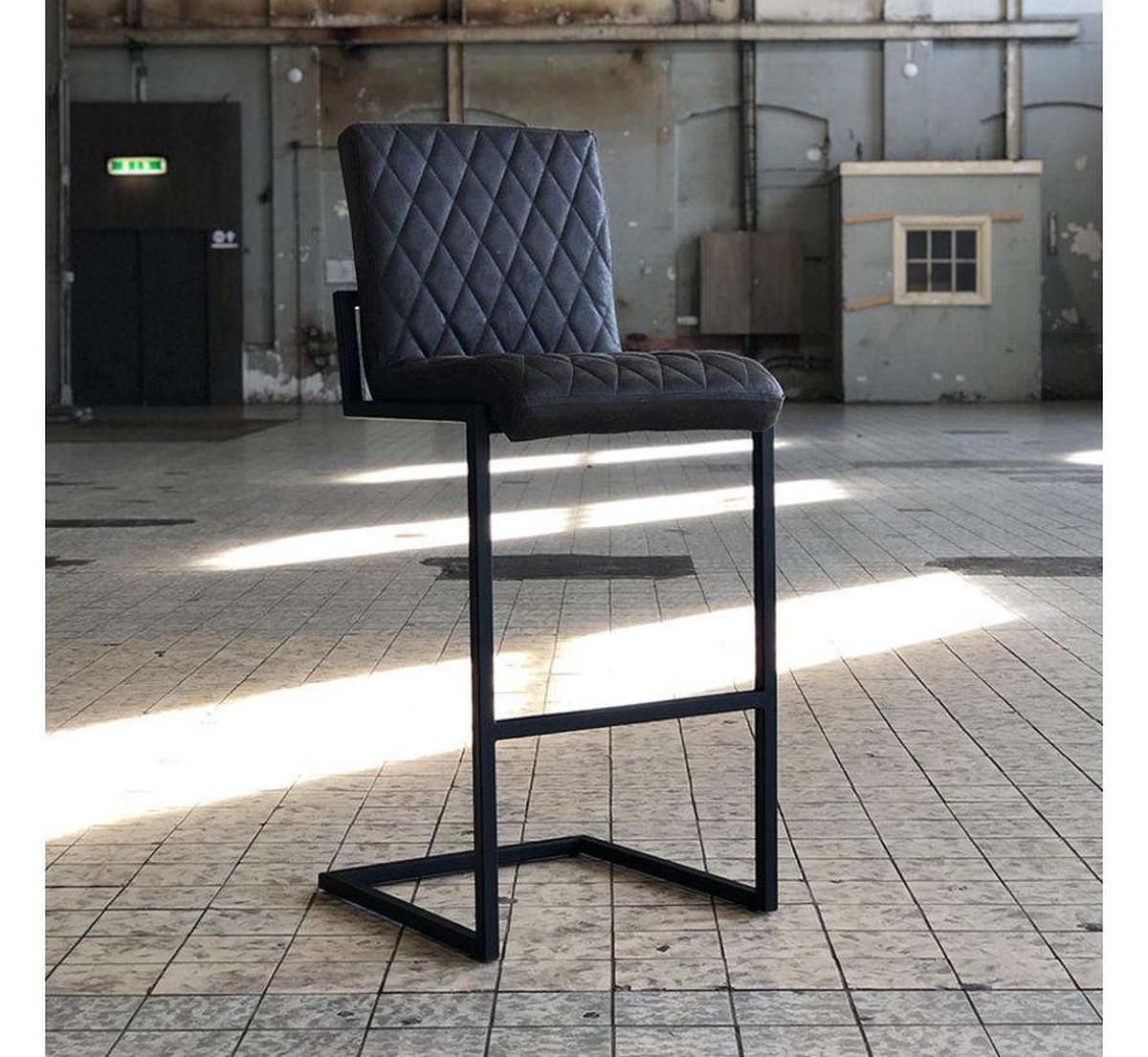 Bronx71 Industriële Barkruk Diamond Antraciet Leer 79 Cm. - Grijs