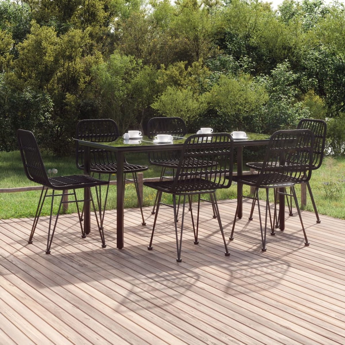 Vidaxl 7-delige Tuinset Poly Rattan - Zwart