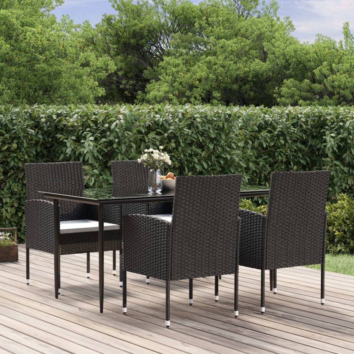 Vidaxl 5-delige Tuinset Met Kussens Poly Rattan - Zwart