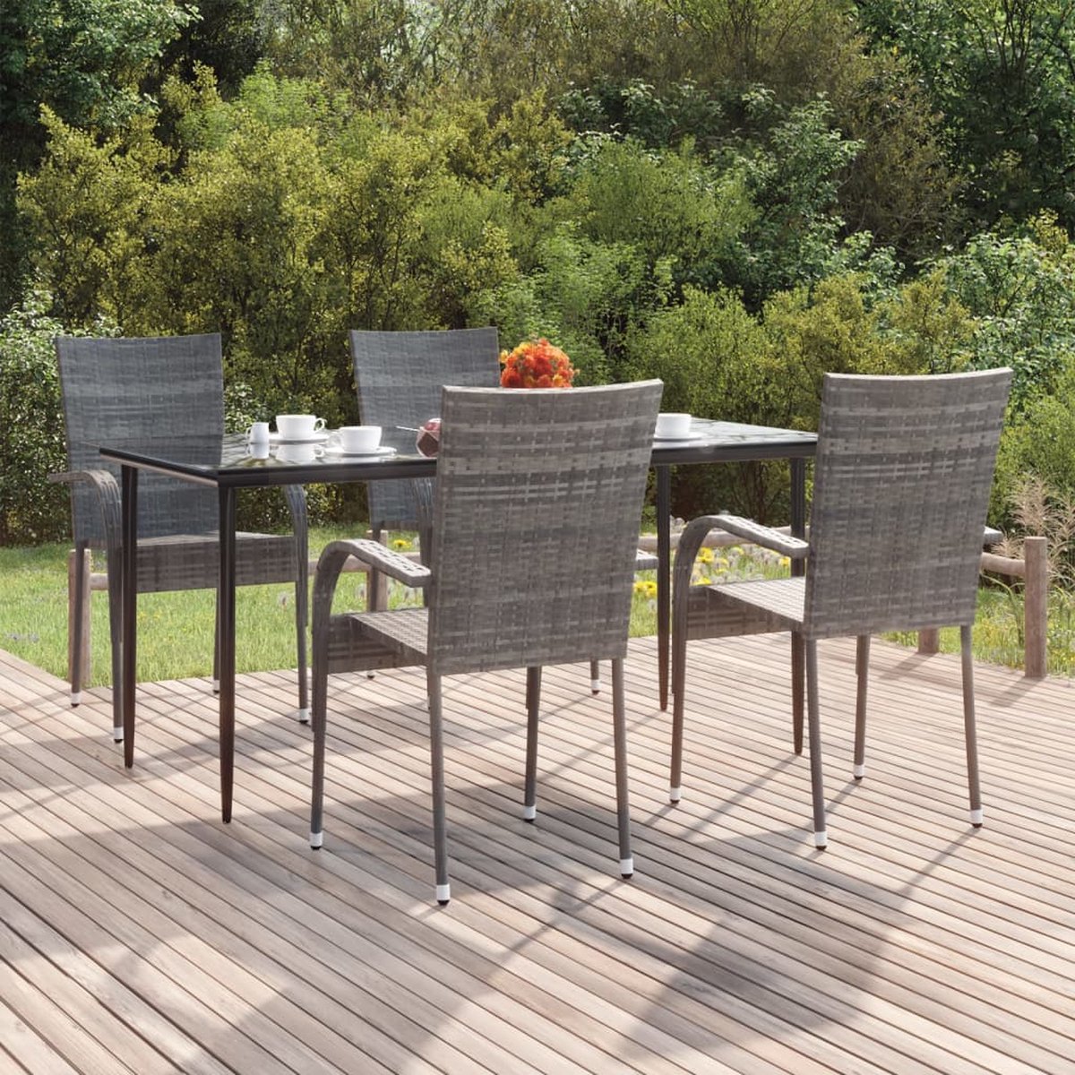 Vidaxl 5-delige Tuinset Poly Rattan - Grijs