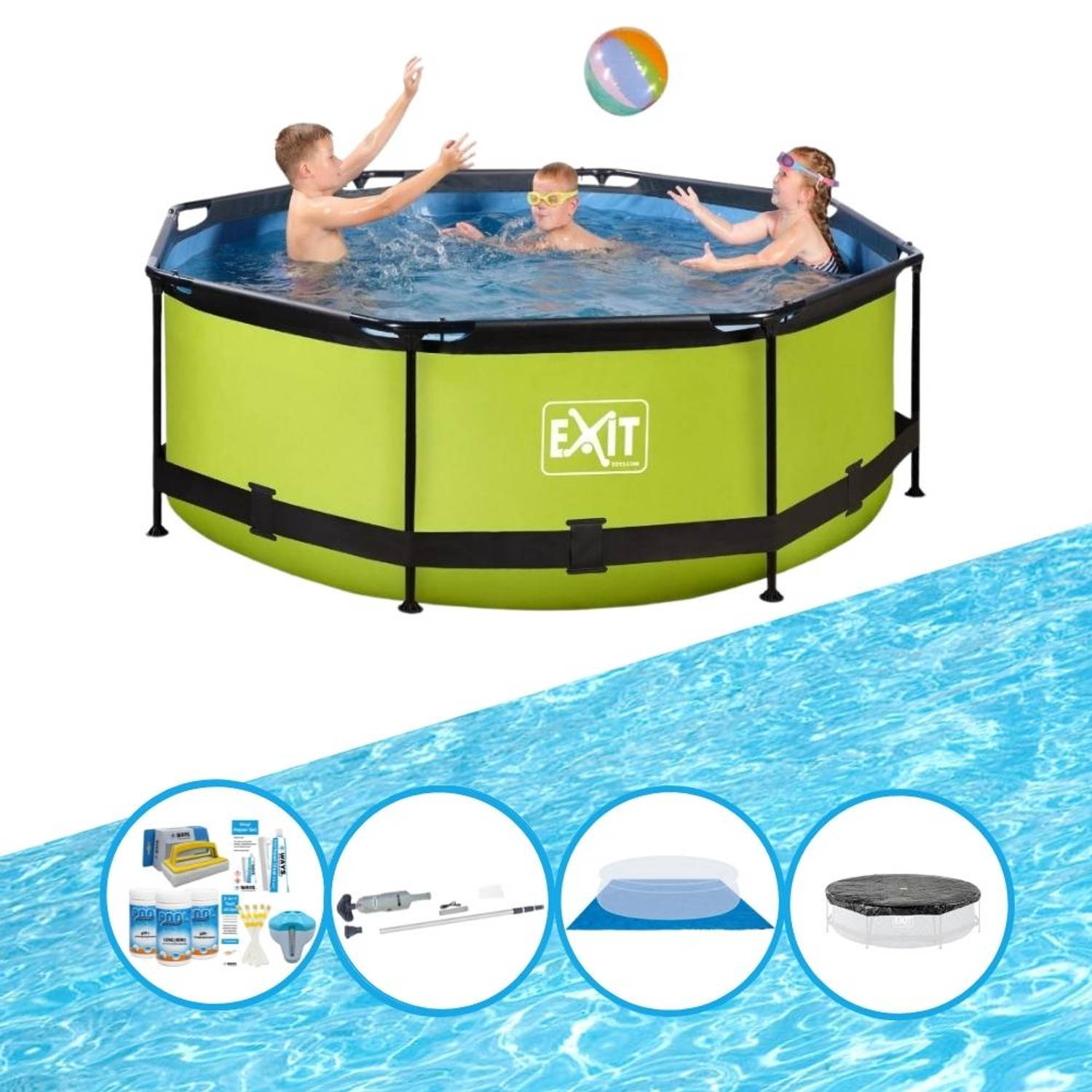 EXIT Toys Exit Zwembad Lime - Frame Pool ø244x76cm - Complete Zwembadset - Groen