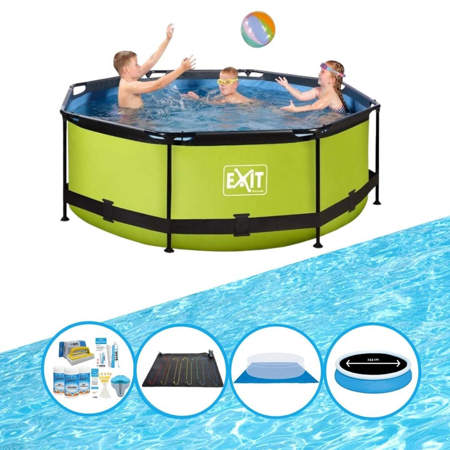 EXIT Toys Exit Zwembad Lime - Frame Pool ø244x76cm - Combi Deal - Groen
