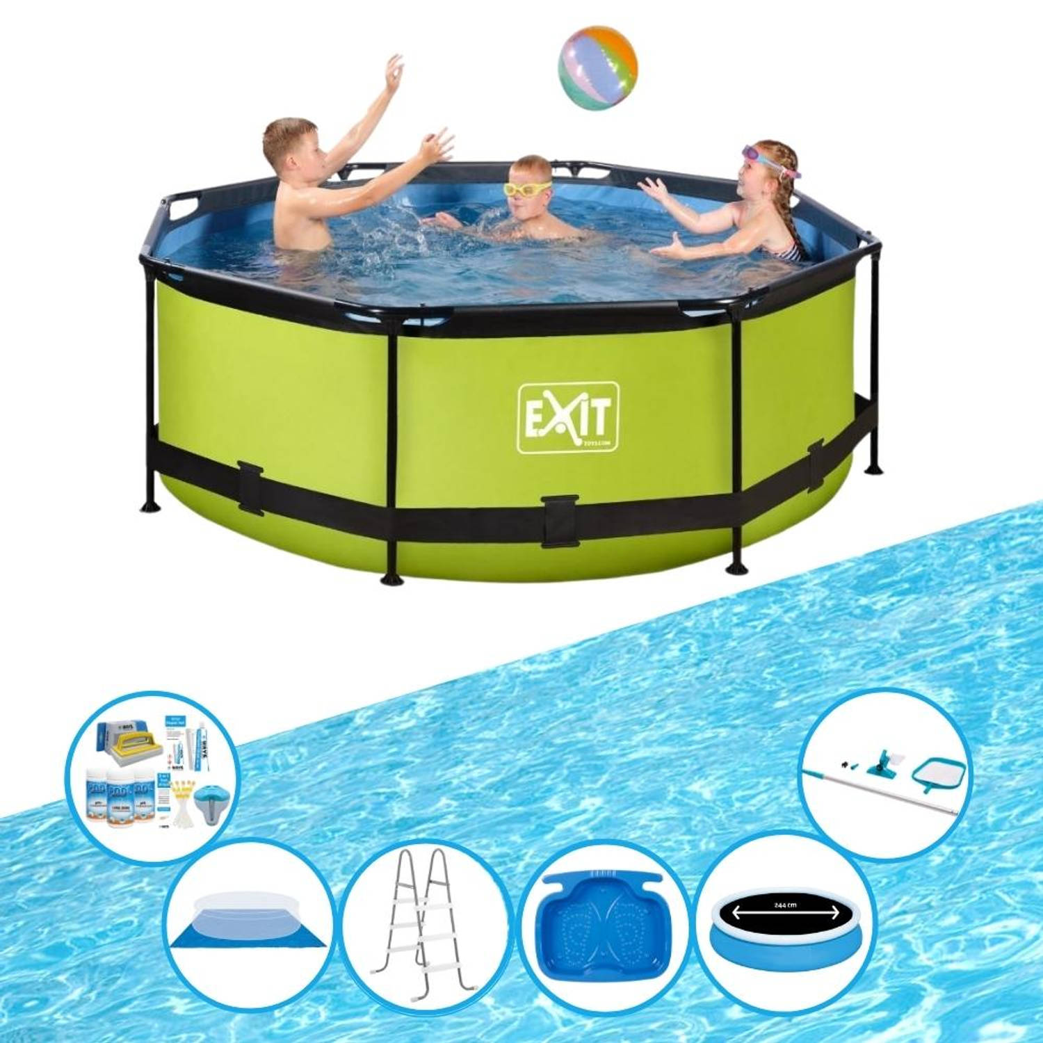 EXIT Toys Exit Zwembad Lime - Frame Pool ø244x76cm - Super Set - Groen