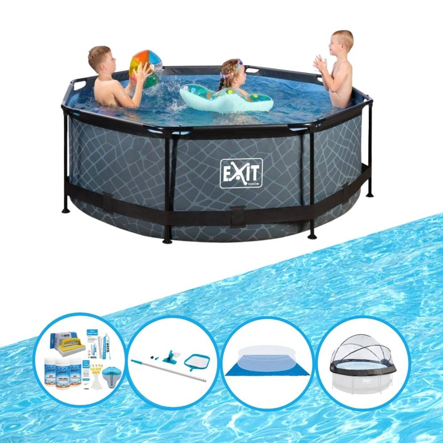 EXIT Toys Exit Zwembad Stone Grey - ø244x76 Cm - Frame Pool - Zwembadpakket - Grijs