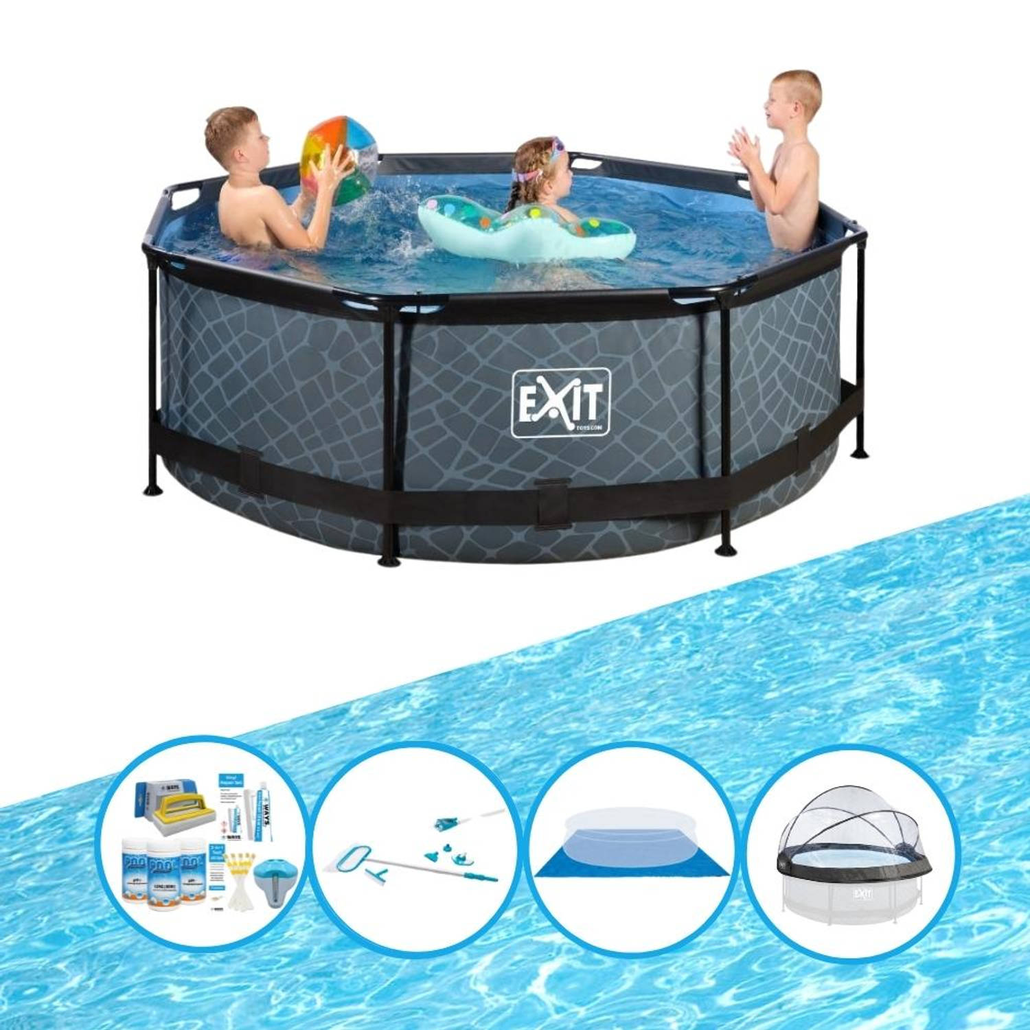 EXIT Toys Exit Zwembad Stone Grey - ø244x76 Cm - Frame Pool - Compleet Zwembadpakket - Grijs