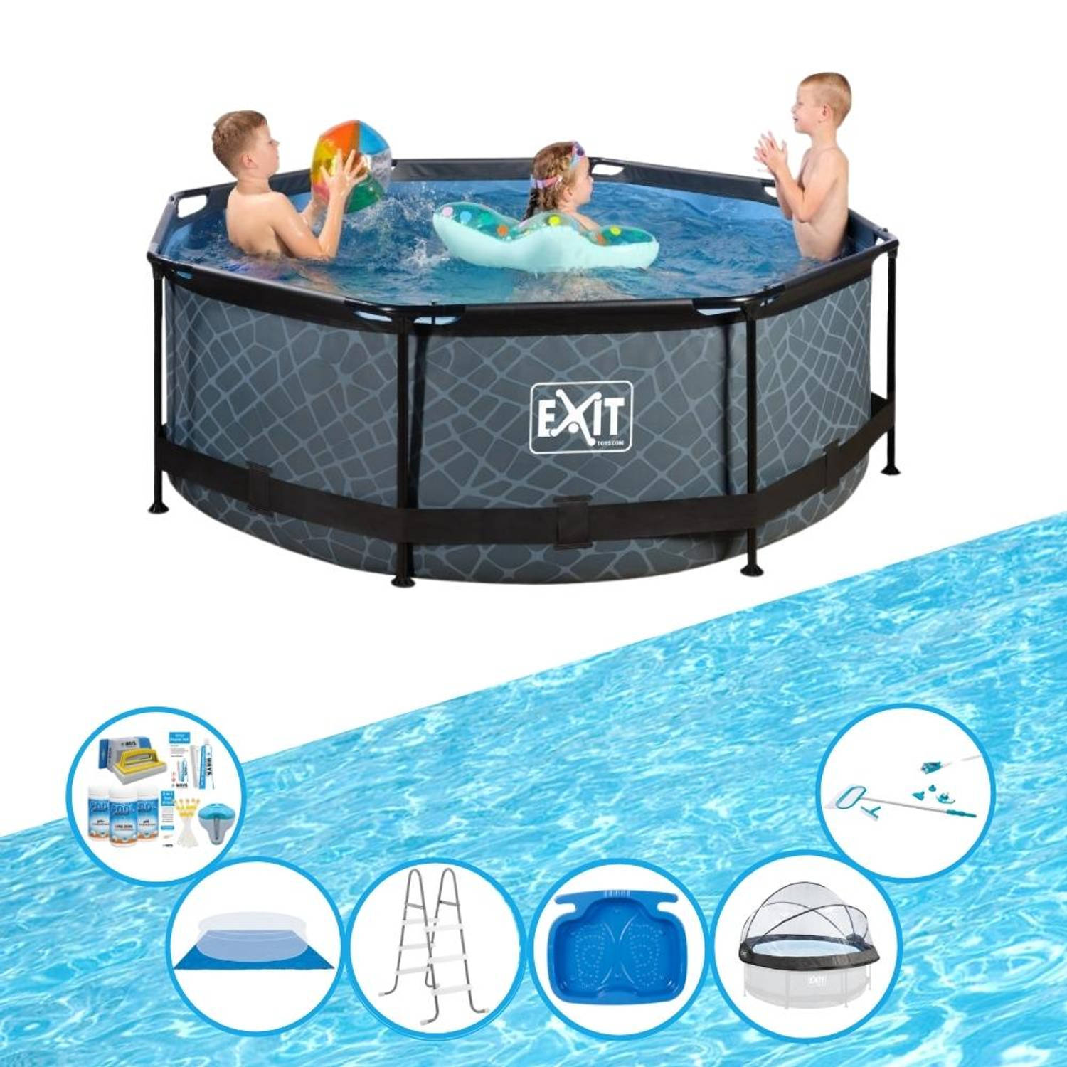 EXIT Toys Exit Zwembad Stone Grey - ø244x76 Cm - Frame Pool - Zwembadset - Grijs