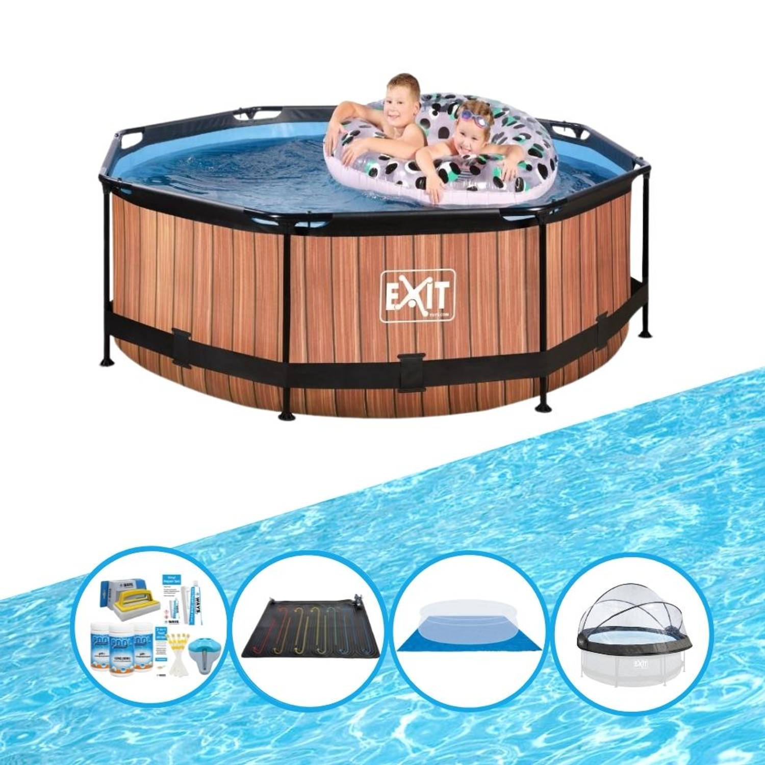 EXIT Toys Exit Zwembad Timber Style - ø244x76 Cm - Frame Pool - Met Bijbehorende Accessoires - Bruin