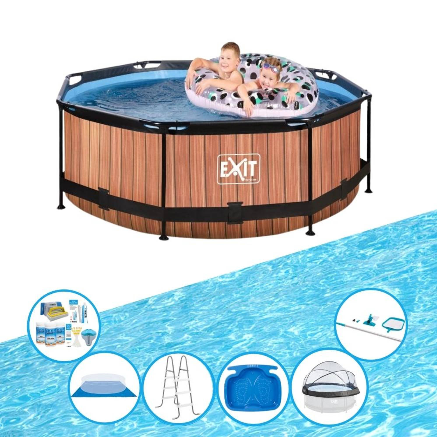 EXIT Toys Exit Zwembad Timber Style - ø244x76 Cm - Frame Pool - Met Toebehoren - Bruin