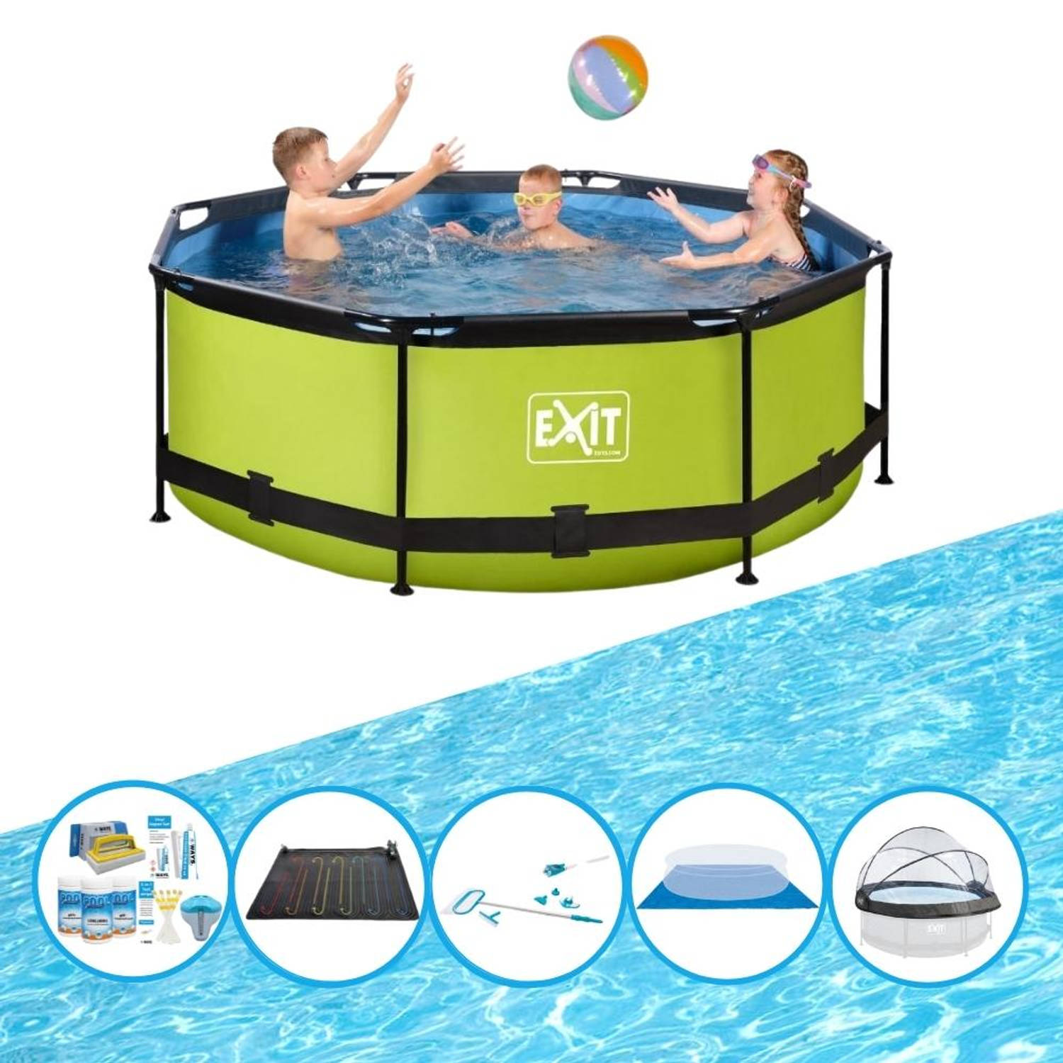 EXIT Toys Exit Zwembad Lime - ø244x76 Cm - Frame Pool - Inclusief Bijbehorende Accessoires - Groen