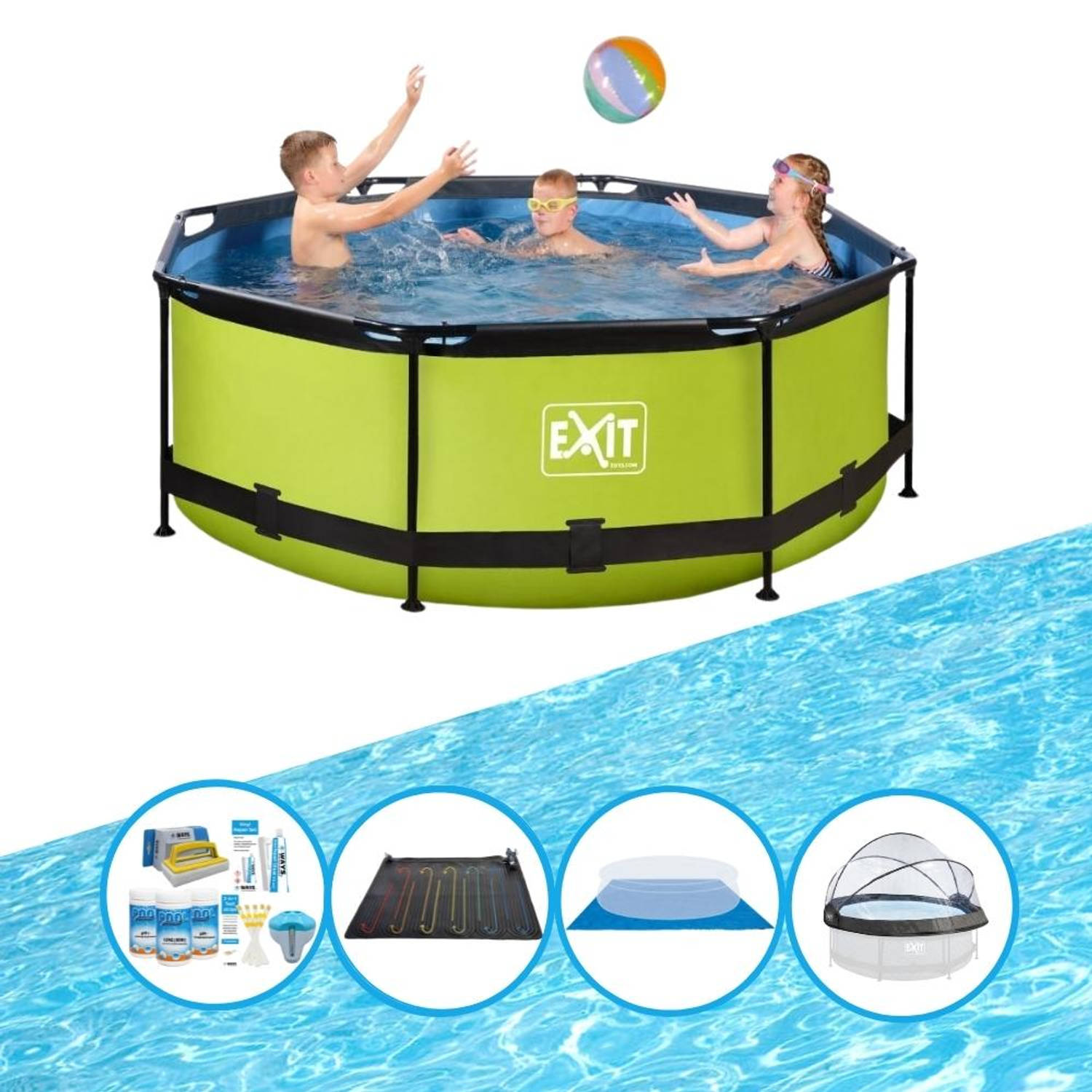 EXIT Toys Exit Zwembad Lime - ø244x76 Cm - Frame Pool - Met Bijbehorende Accessoires - Groen