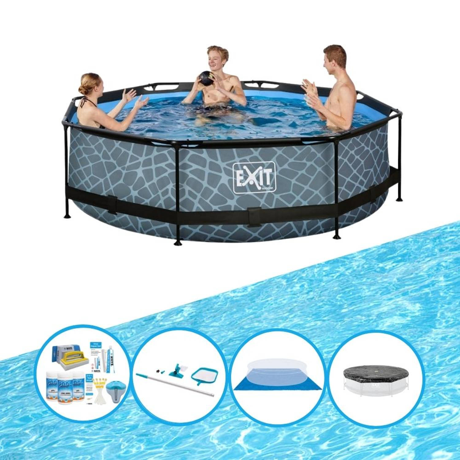 EXIT Toys Exit Zwembad Stone Grey - Frame Pool ø300x76cm - Zwembadpakket - Grijs