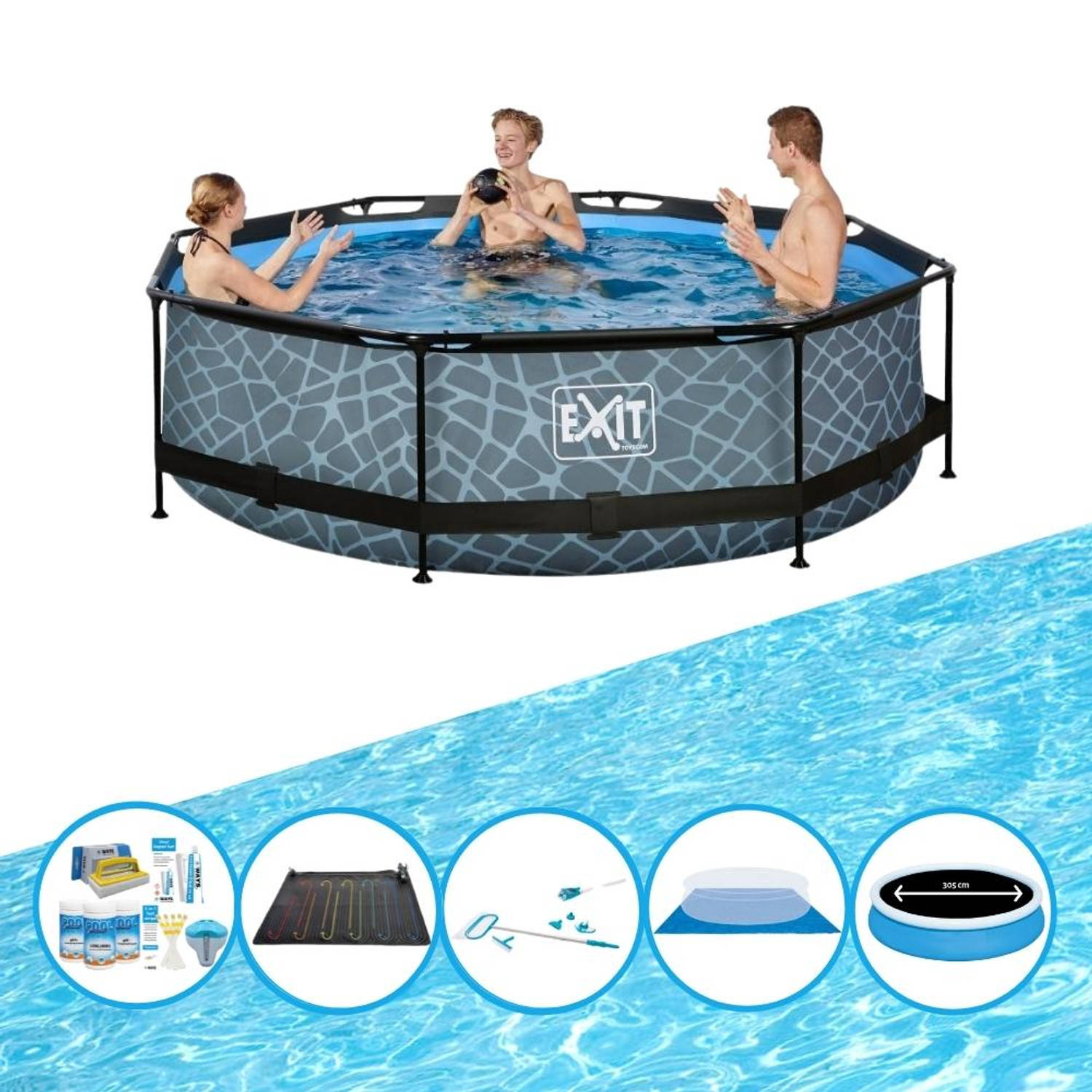 EXIT Toys Exit Zwembad Stone Grey - Frame Pool ø300x76cm - Bundelpakket - Grijs