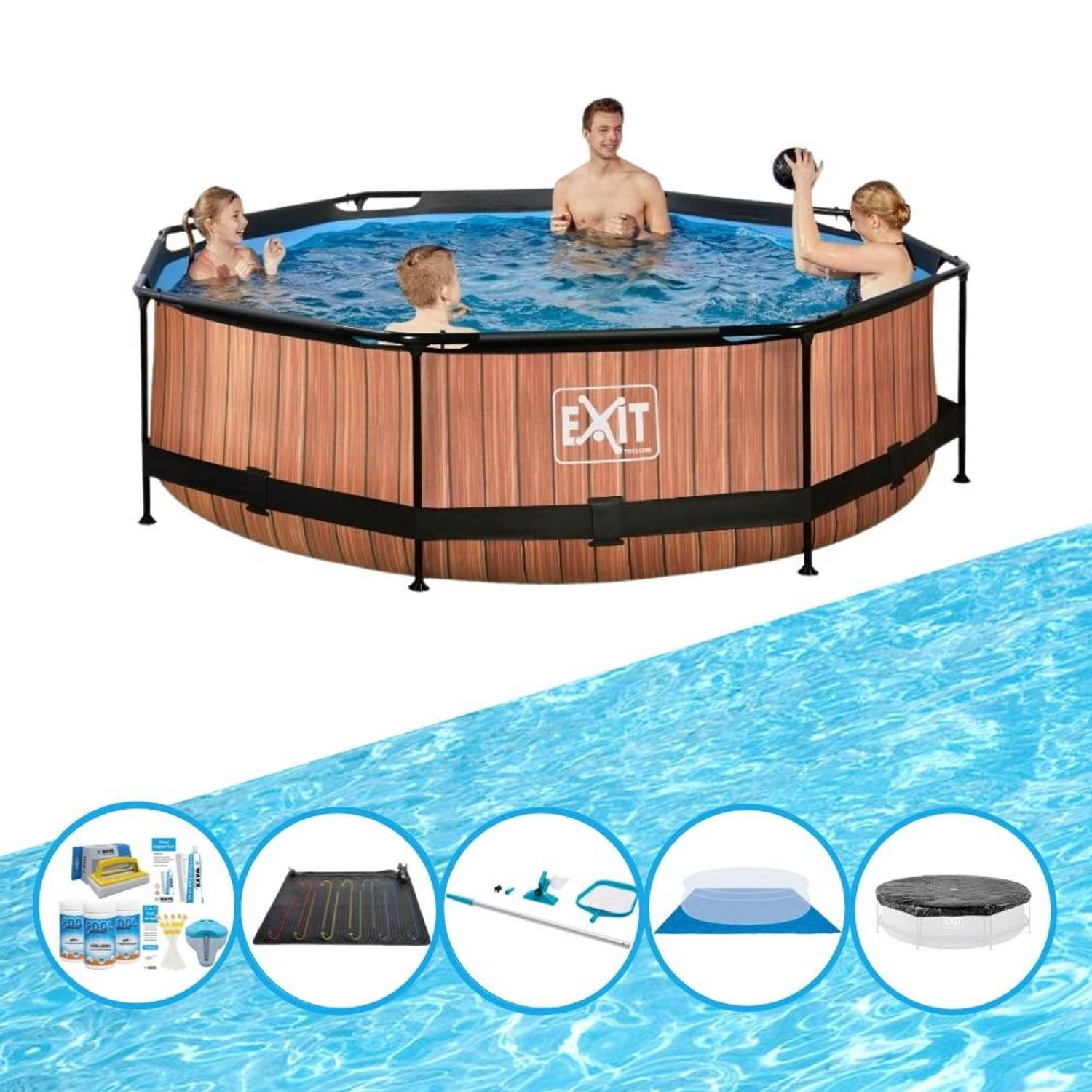 EXIT Toys Exit Zwembad Timber Style - Frame Pool ø300x76cm - Inclusief Accessoires - Bruin