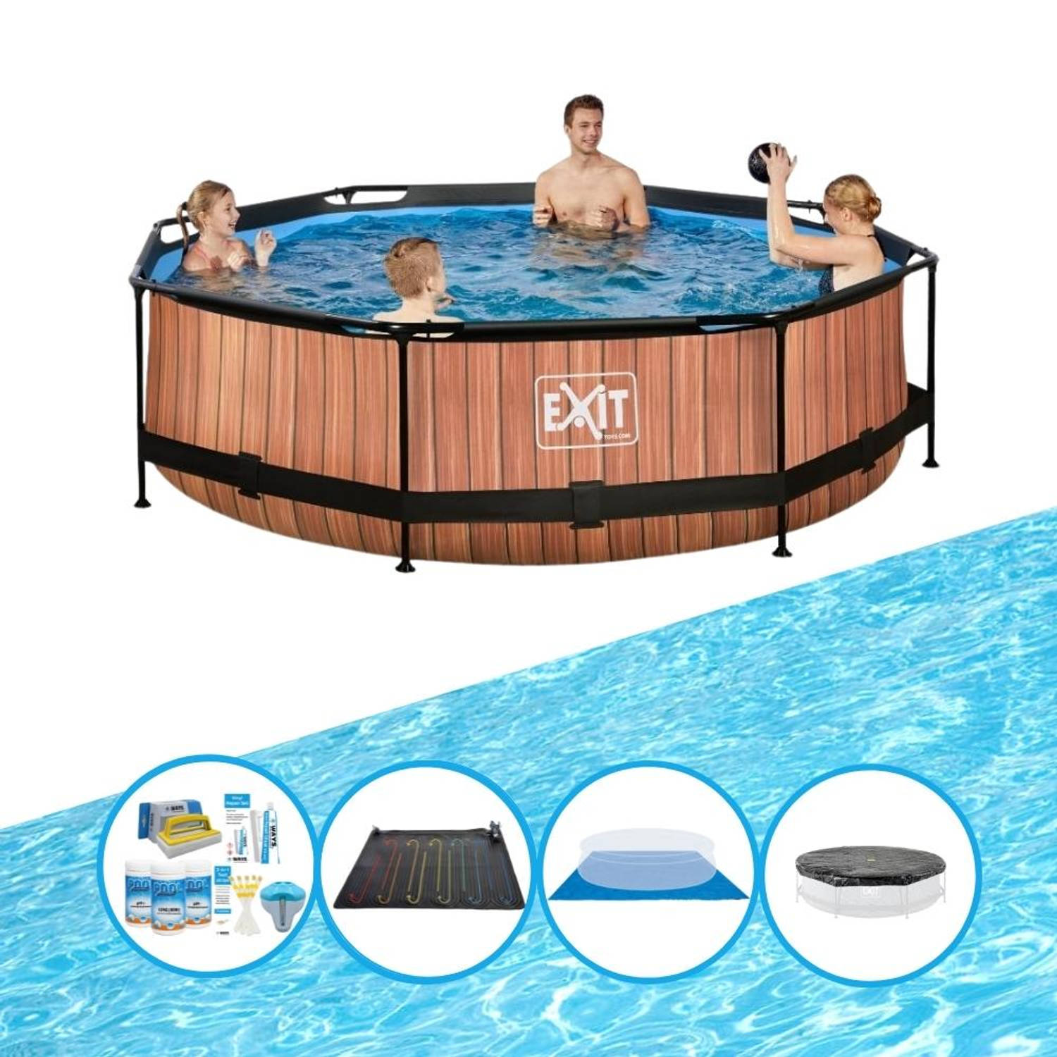 EXIT Toys Exit Zwembad Timber Style - Frame Pool ø300x76cm - Met Bijbehorende Accessoires - Bruin