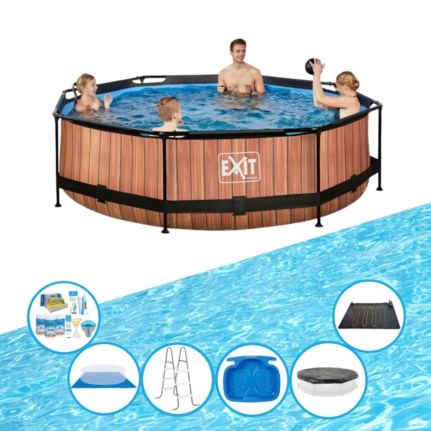EXIT Toys Exit Zwembad Timber Style - Frame Pool ø300x76cm - Inclusief Toebehoren - Bruin