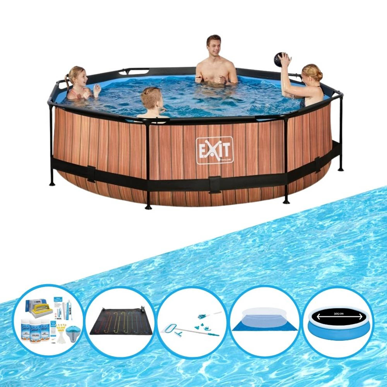 EXIT Toys Exit Zwembad Timber Style - Frame Pool ø300x76cm - Bundelpakket - Bruin