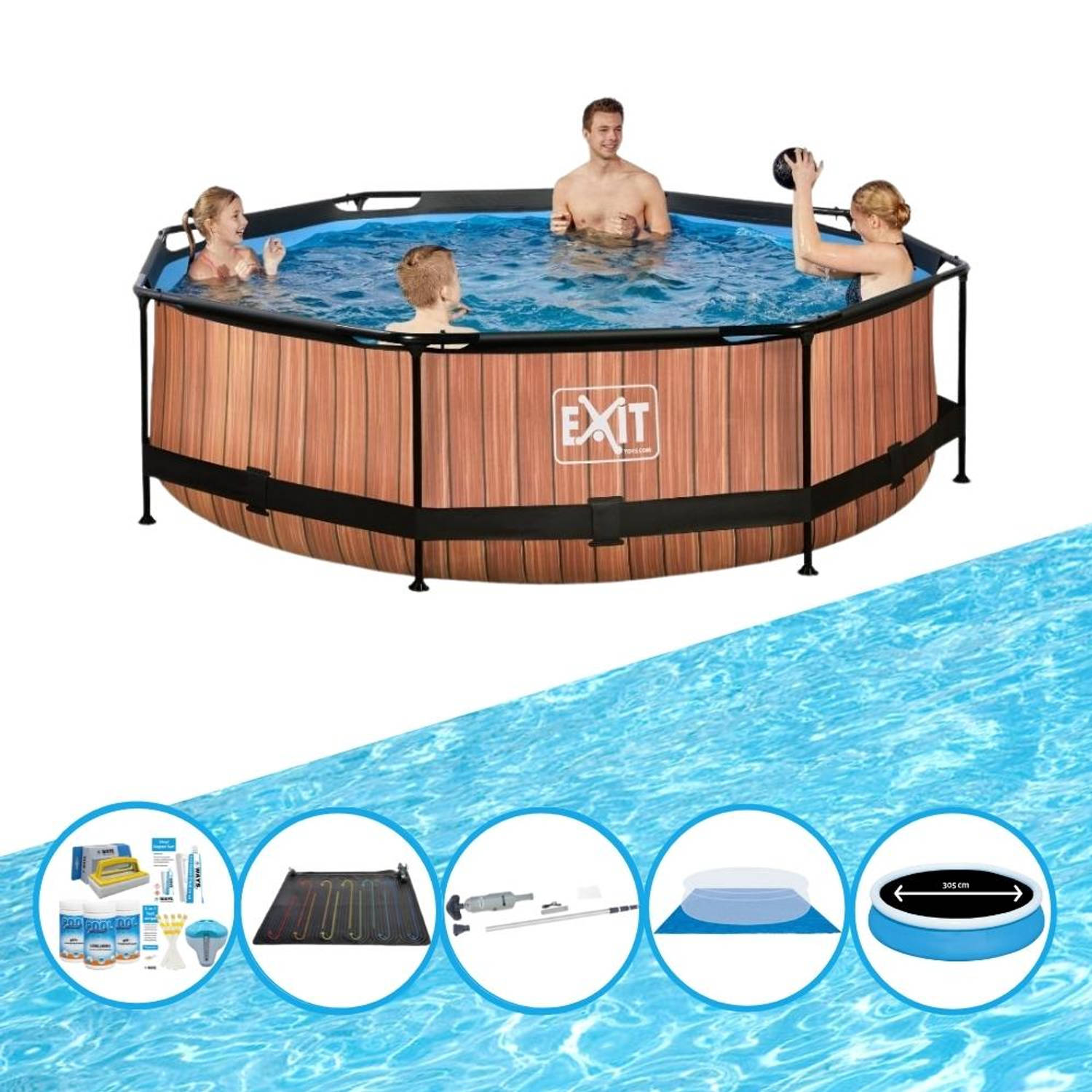 EXIT Toys Exit Zwembad Timber Style - Frame Pool ø300x76cm - Zwembad Combi Deal - Bruin