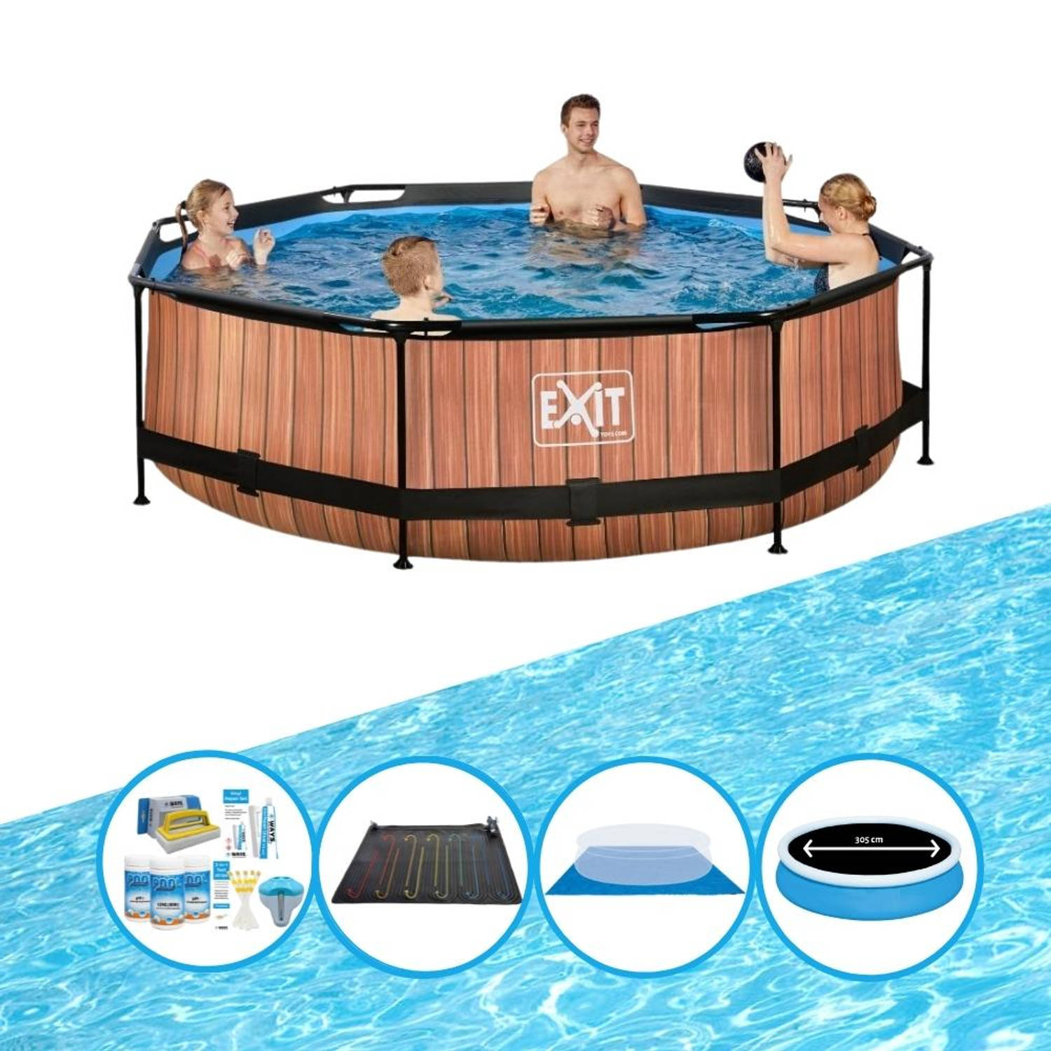 EXIT Toys Exit Zwembad Timber Style - Frame Pool ø300x76cm - Combi Deal - Bruin