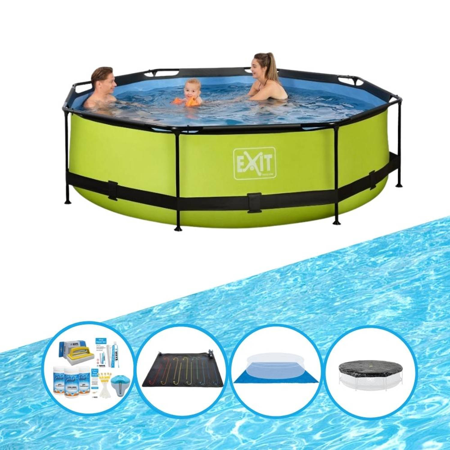 EXIT Toys Exit Zwembad Lime - Frame Pool ø300x76cm - Met Bijbehorende Accessoires - Groen