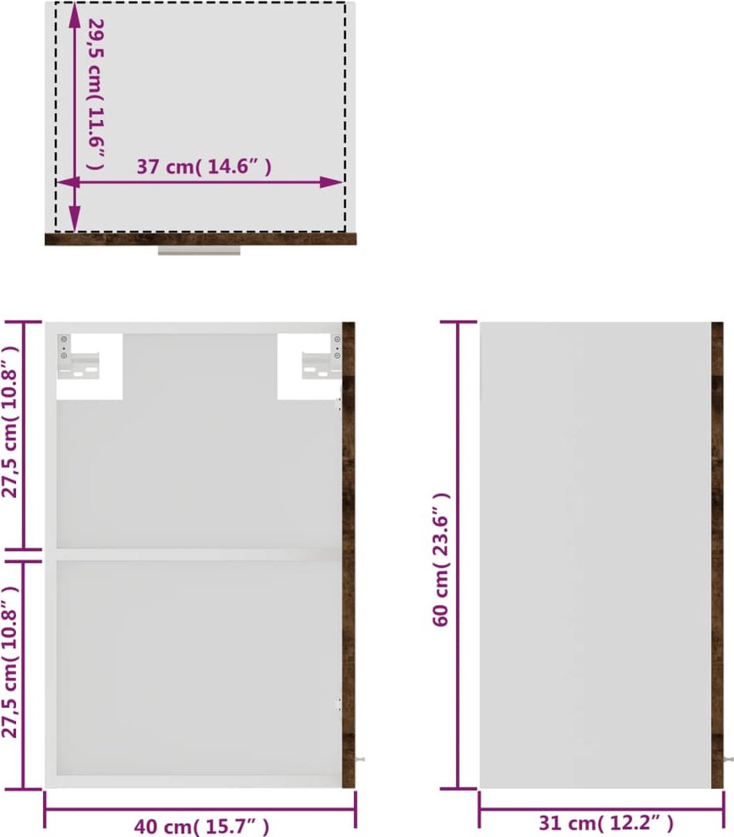 Vidaxl Wandkast 40x31x60 Cm Glas En Bewerkt Hout Gerookt Eikenkleurig - Bruin