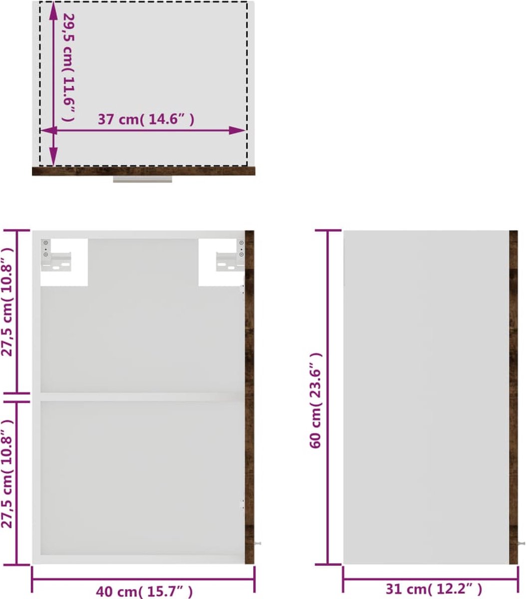 Vidaxl Wandkast 40x31x60 Cm Glas En Bewerkt Hout Sonoma Eiken - Grijs