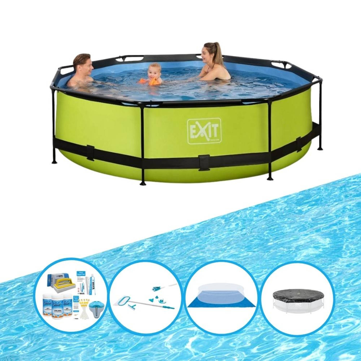 EXIT Toys Exit Zwembad Lime - Frame Pool ø300x76cm - Compleet Zwembadpakket - Groen