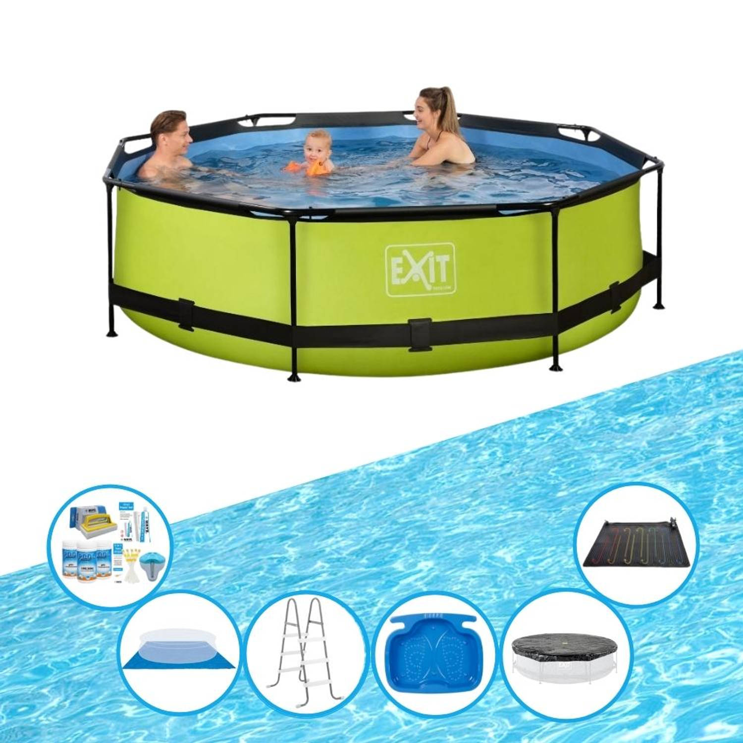 EXIT Toys Exit Zwembad Lime - Frame Pool ø300x76cm - Inclusief Toebehoren - Groen